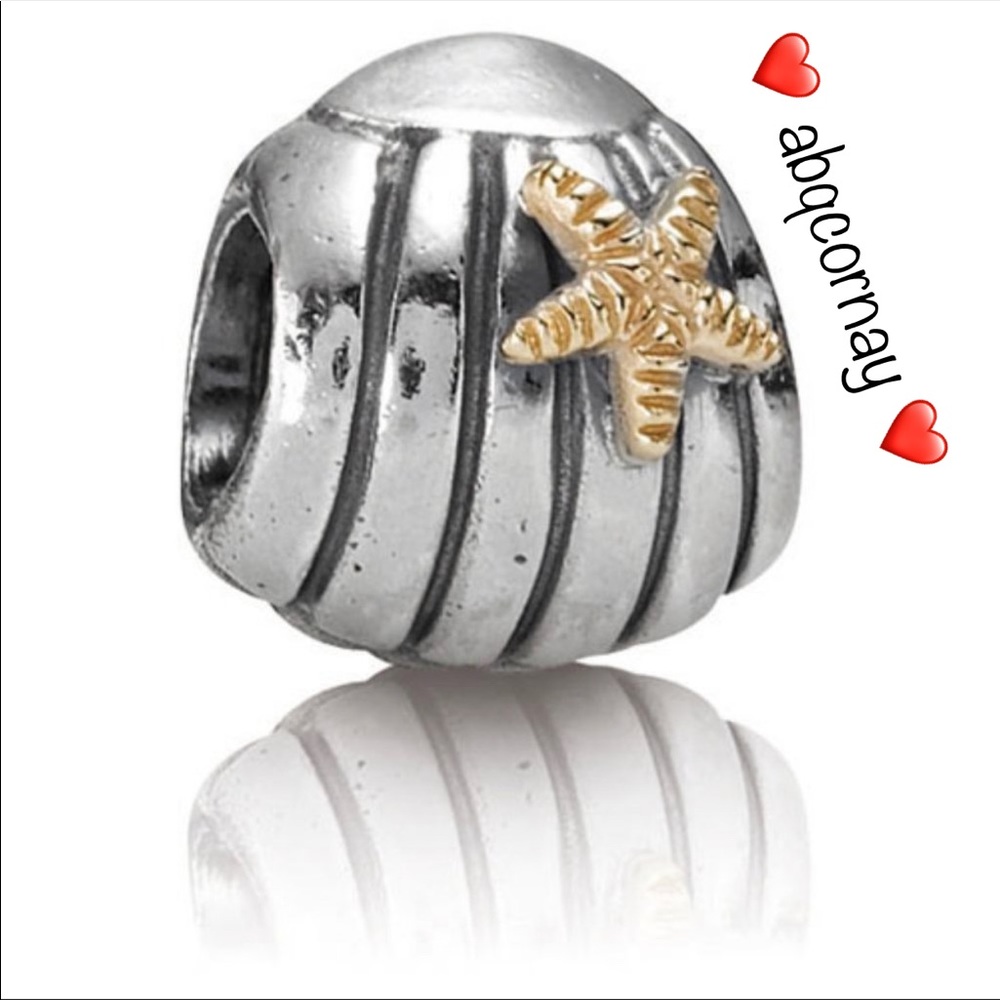 EUC Pandora 790249 Silver & 14k Gold Sea Shell w/ Starfish Nautical Bead Charm